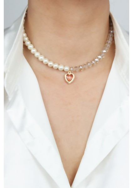 Inci Kristal Kalp Uçlu Kolye
