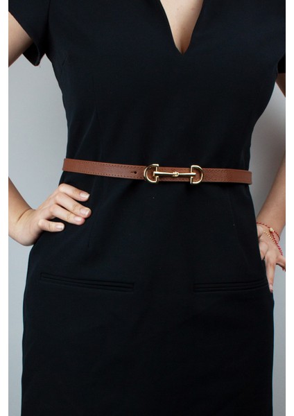 Gold Metal Tokalı Ince Vegan Deri Kemer modelleri