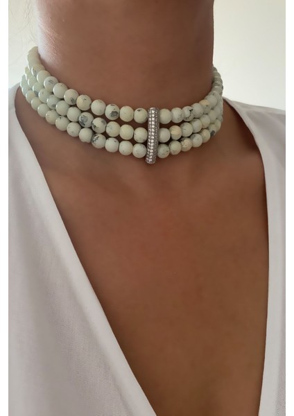 Üç Sıralı Cam Boncuk Choker Tasma Kolye