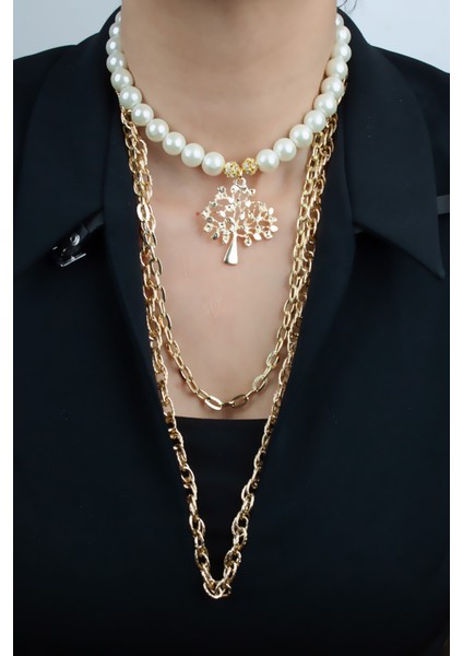 Üç Sıralı Yaşam Ağacı Uçlu Uzun Kolye fiyatları