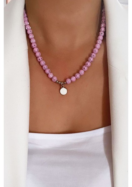 Sedef Uçlu Taşlı Boncuk Kolye