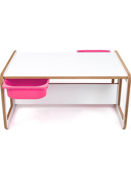 2 Kişilik Çekmeceli Oyun, Aktivite, Etkinlik Masası, Beyaz-Pembe, 18MM Mdf