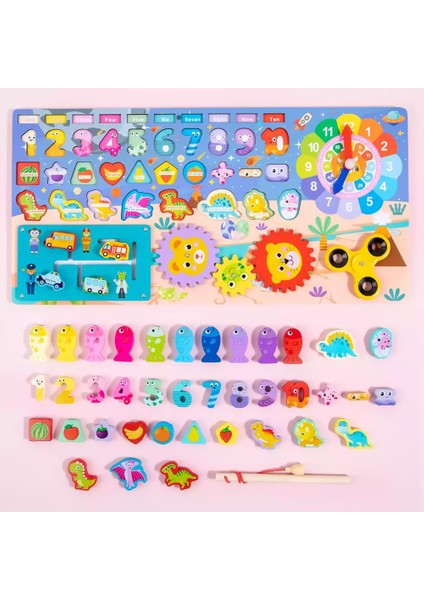 Montessori 8 Fonksiyonlu Ahşap Eğitici Logaritmik Sayı ve Şekil Oyuncak Seti + Balık Tutma Oyunu modelleri