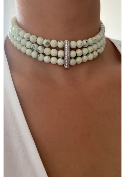 Üç Sıralı Cam Boncuk Choker Tasma Kolye modelleri