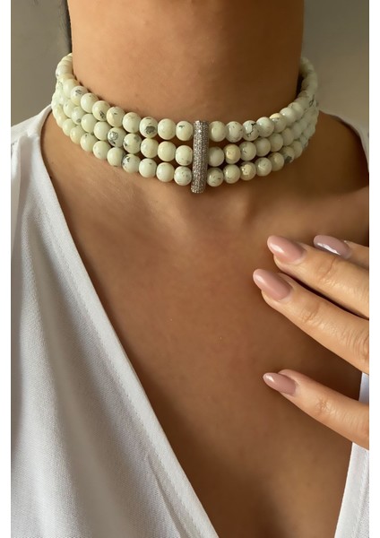 Üç Sıralı Cam Boncuk Choker Tasma Kolye indirimleri