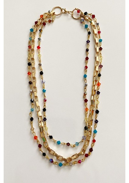 Üç Sıralı Kristal Taşlı Kolye Kombini modelleri