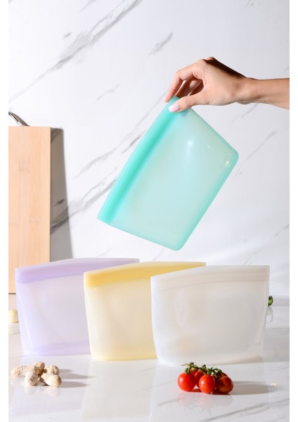 Lush Hava Sızdırmaz Kilitli Silikon Saklama Torbası 1000 ml | Yeşil modelleri