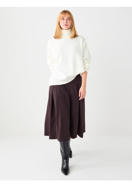 Acı Kahve Rahat Kesim Normal Bel Midi Dokuma Etek