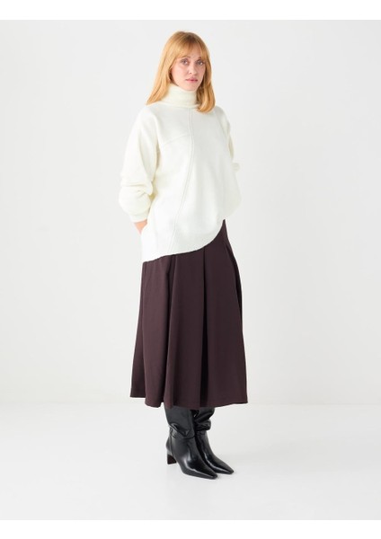 Acı Kahve Rahat Kesim Normal Bel Midi Dokuma Etek modelleri