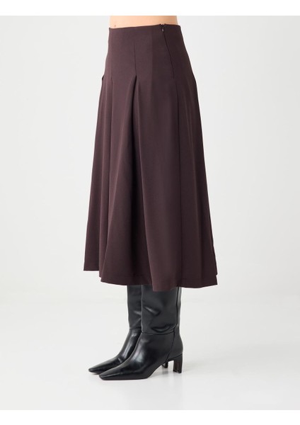 Acı Kahve Rahat Kesim Normal Bel Midi Dokuma Etek fırsatları