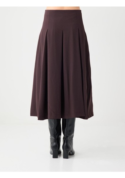 Acı Kahve Rahat Kesim Normal Bel Midi Dokuma Etek indirimleri