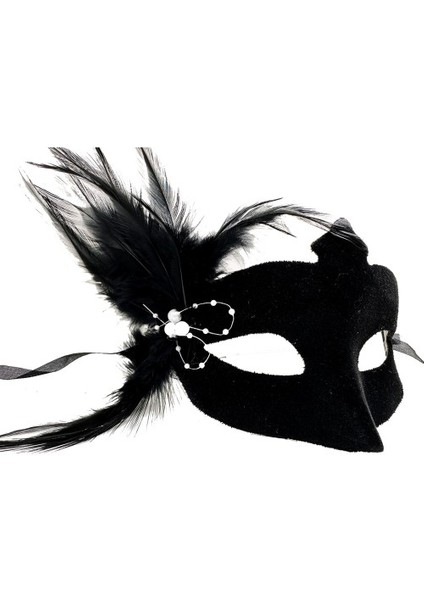 Siyah Süet Tüylü Beyaz Incili Parti Maskesi fiyatları