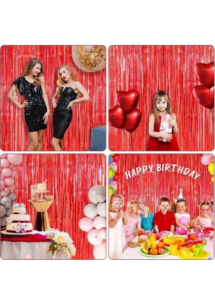 Kırmızı Metalize Parlak Saçaklı Perde fiyatları