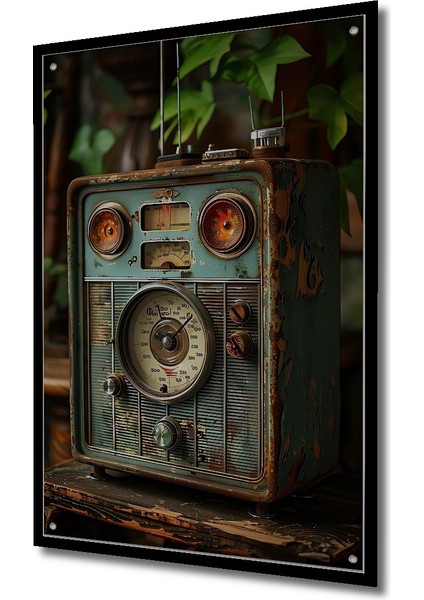 Retro Radyo Nostaljik Yağlı Boya Görünümlü Dekoratif Ahşap Tablo Dikdörtgen Tablo indirimleri