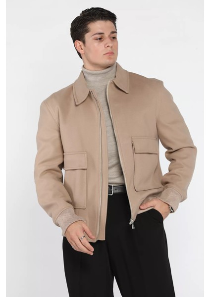 Cep Detaylı Ribanalı Erkek Kaşe Kaban P-00018797