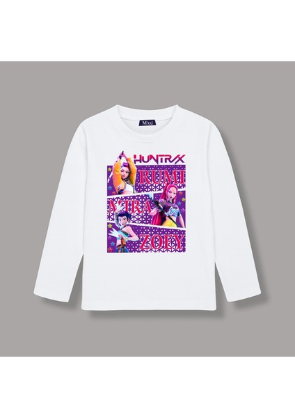 Kpop Demon Hunters Huntrix Uzun Kollu Baskılı Kız Çocuk Tişört (4-13 Yaş)