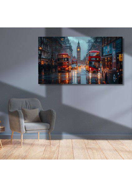 Uv Digital Baskı 4mm Kırılmaz Cam Londra London Tarihi Kırmız Otobüsleri Duvar Tablosu