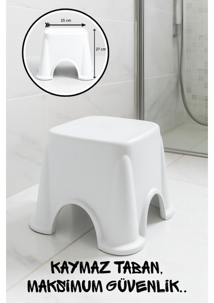 Kaymaz Ekstra Güçlü Lüx Çok Amaçlı Kare Beyaz Banyo Taburesi