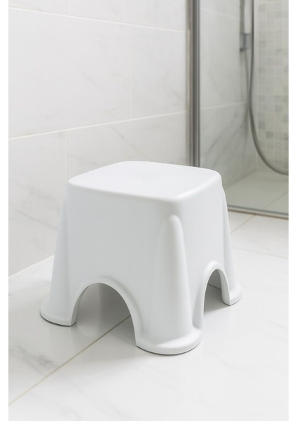 Kaymaz Ekstra Güçlü Lüx Çok Amaçlı Kare Beyaz Banyo Taburesi