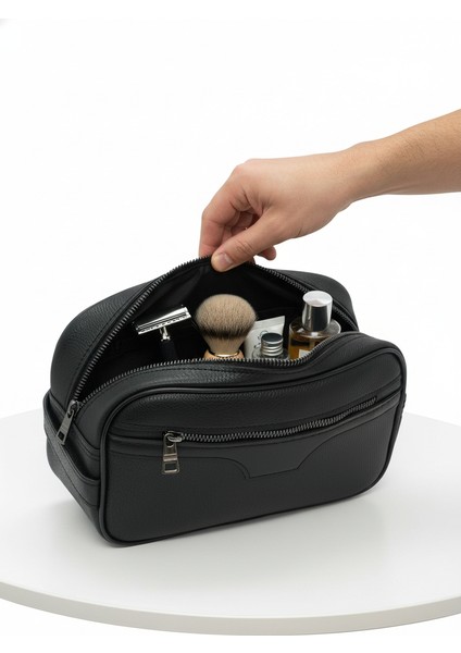 Tıraş Kozmetik Bakım ve Günlük El Çantası Siyah Vegan Deri modelleri