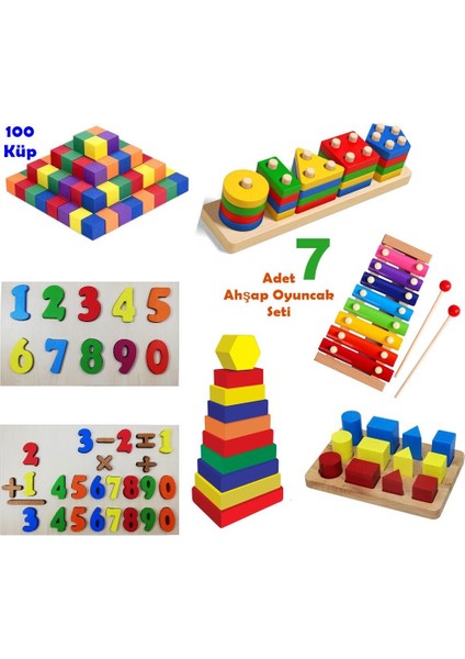 7'li Ahşap Kavram Oyuncakları Anaokulu Rehabilitasyon Materyalleri Seti