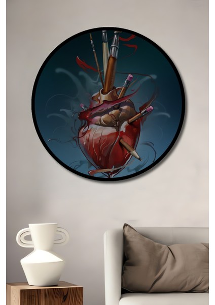 Kalpten Sanata Fırçalarla Yağlı Boya Görünümlü Ahşap Dekoratif Tablo Yuvarlak Tablo fiyatları