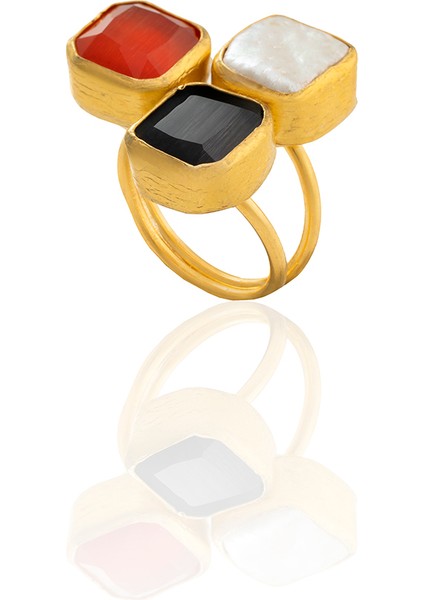 22 Ayar Altın Kaplama Zirkon Taşlı Ayarlanabilir Renkli Taşlı Yüzük