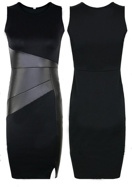 Günlük Deri Detaylı Kolsuz Kadın Elbise modelleri