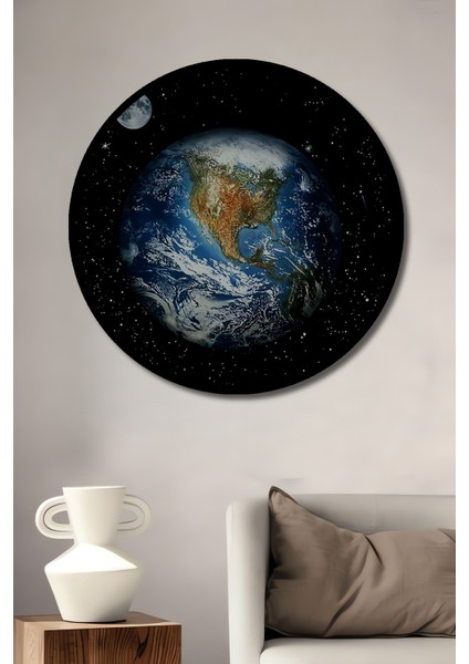 Evrenin Gızemlı Güzelliği Ahşap Dekoratif Tablo Yağlı Boya Görünümlü Sanat Eseri Yuvarlak Tablo fiyatları