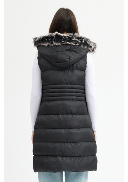 Kadın Siyah Kapüşonlu Uzun Şişme Yelek fırsatları