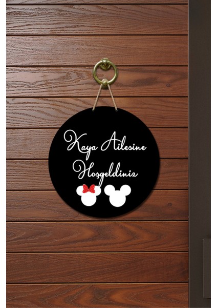 Kapı Süsü Minnie ve Mickey Hoş Geldiniz Ahşap Baskı Kişiye Özel Tasarım
