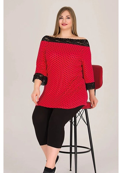 Lady Büyük Beden Kırmızı Kısa Kollu Kapri Pijama Takımı fiyatları