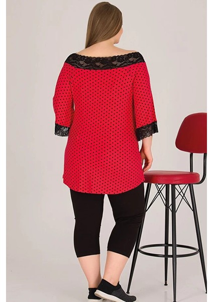 Lady Büyük Beden Kırmızı Kısa Kollu Kapri Pijama Takımı modelleri