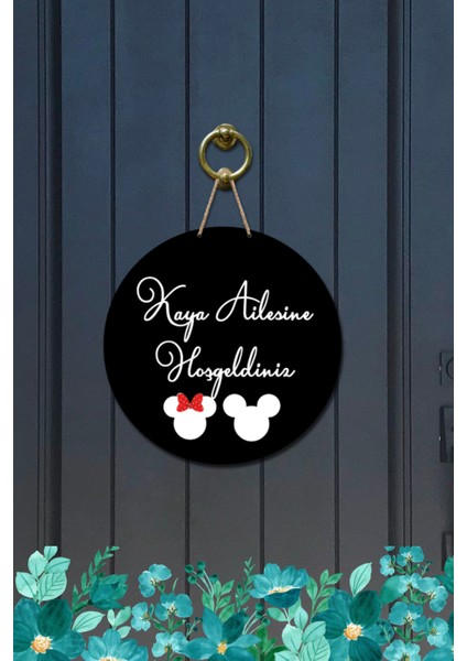 Kapı Süsü Minnie ve Mickey Hoş Geldiniz Ahşap Baskı Kişiye Özel Tasarım modelleri