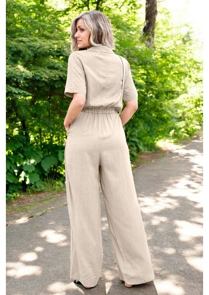 Kısa Kollu Bağcıklı Keten Tulum fırsatları