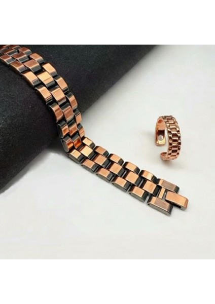 Manyetik Mıknatıslı Saf Bakır Bileklik & Yüzük Seti - Doğal Destek ve Enerji Dengeleyici Terapi Takı fırsatları