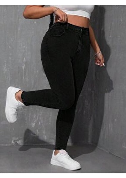 Kadın Siyah Denim Pantolon Büyük Beden