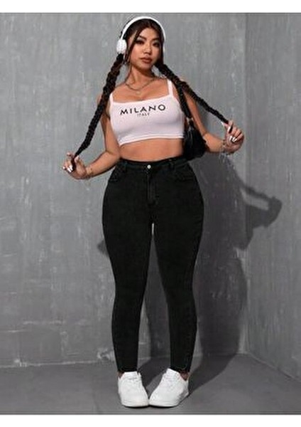 Kadın Siyah Denim Pantolon Büyük Beden