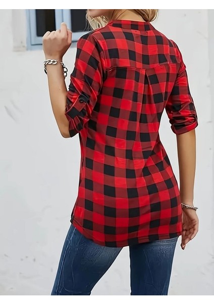 Kadın Uzun Kollu Hakim Yaka Yakadan Fermuarlı Geometrik Desenli Süprem Bluz fiyatları