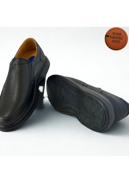 Erkek Hakiki Deri Ultra Rahat Ortapedik Taban Jelli Siyah Günlük Baba Ayakkabısı fırsatları