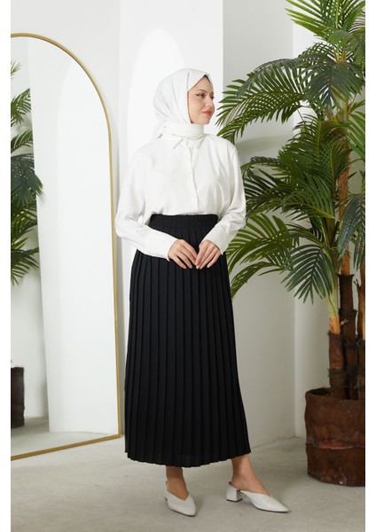 Pilikaşe Krep Etek-Siyah
