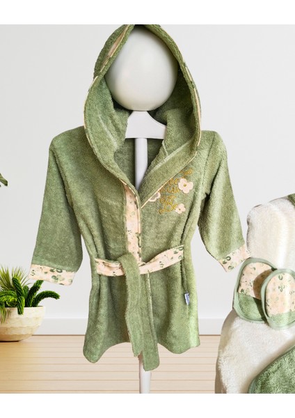 Kız Bebek Bornoz Seti 5’li – %100 Pamuk – Antialerjenik – Yeşil Çiçek Desenli modelleri