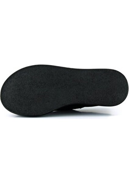 Miyuki Siyah Süet Yuvarlak Burun Lastik Bantlı Dolgu Topuklu Günlük Ayakkabı