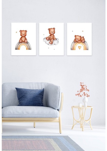 Çocuk Bebek Odası Mdf (Ahşap) 3parça Renkli Dekoratif Tablo