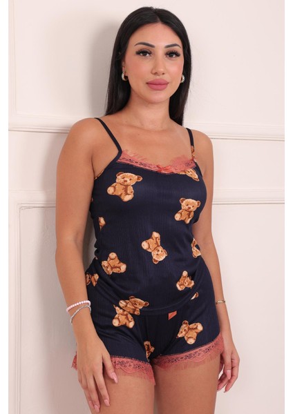 Kadın Teddy Bear Desenli Şortlu Pegasus Pijama Takım Lacivert modelleri