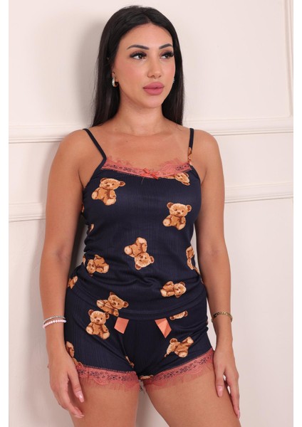 Kadın Teddy Bear Desenli Şortlu Pegasus Pijama Takım Lacivert fırsatları