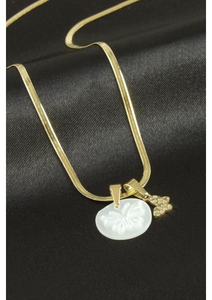 Kelebek Inci Lüks Çelik Kolye