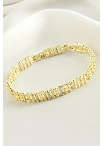 Xuping Çizgili Zirkon Taşlı Lüks Çelik Bileklik