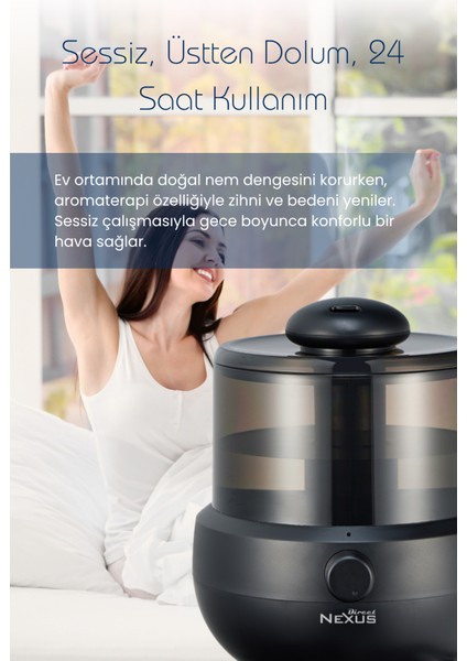 Ultrasonik Buhar Makinesi Humudifier / Aromaterapi Cihazı Diffüzör 2 Litre 6 Kademeli - Siyah Renk