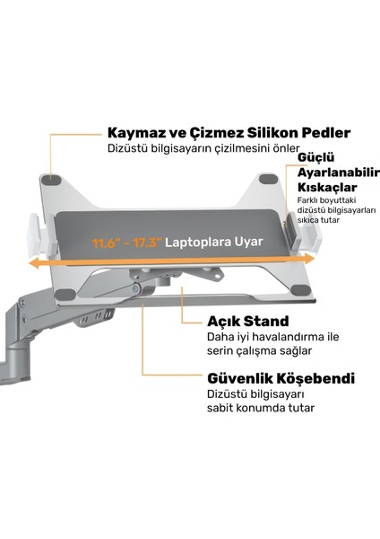 Stdnbh6 11.6"-17.3" Notebook/laptop Tutucu Tepsi Vesa 75X75 Uyumlu Monitör Kolu Aparatı fiyatları